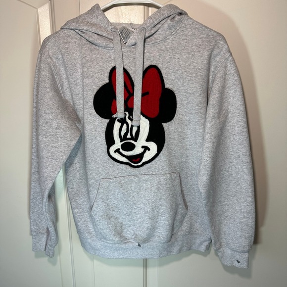 Disney‎ Hoodie Minnie Mouse Pullover Sweatshirt Crochet Patch Face Graphic Small - Picture 2 of 7